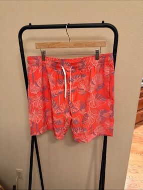 Men's Departwest Coral Tropical Stretch Swim Trunks, Large